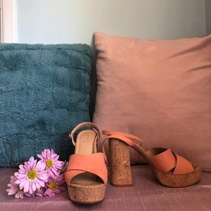 Aldo - salmon strappy block heels (size 7)